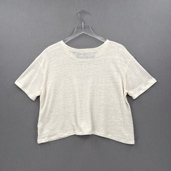ENZA COSTA Linen Knit Tee Womens Medium Cream Loose Slouchy Relaxed Crew Top - Picture 2 of 13